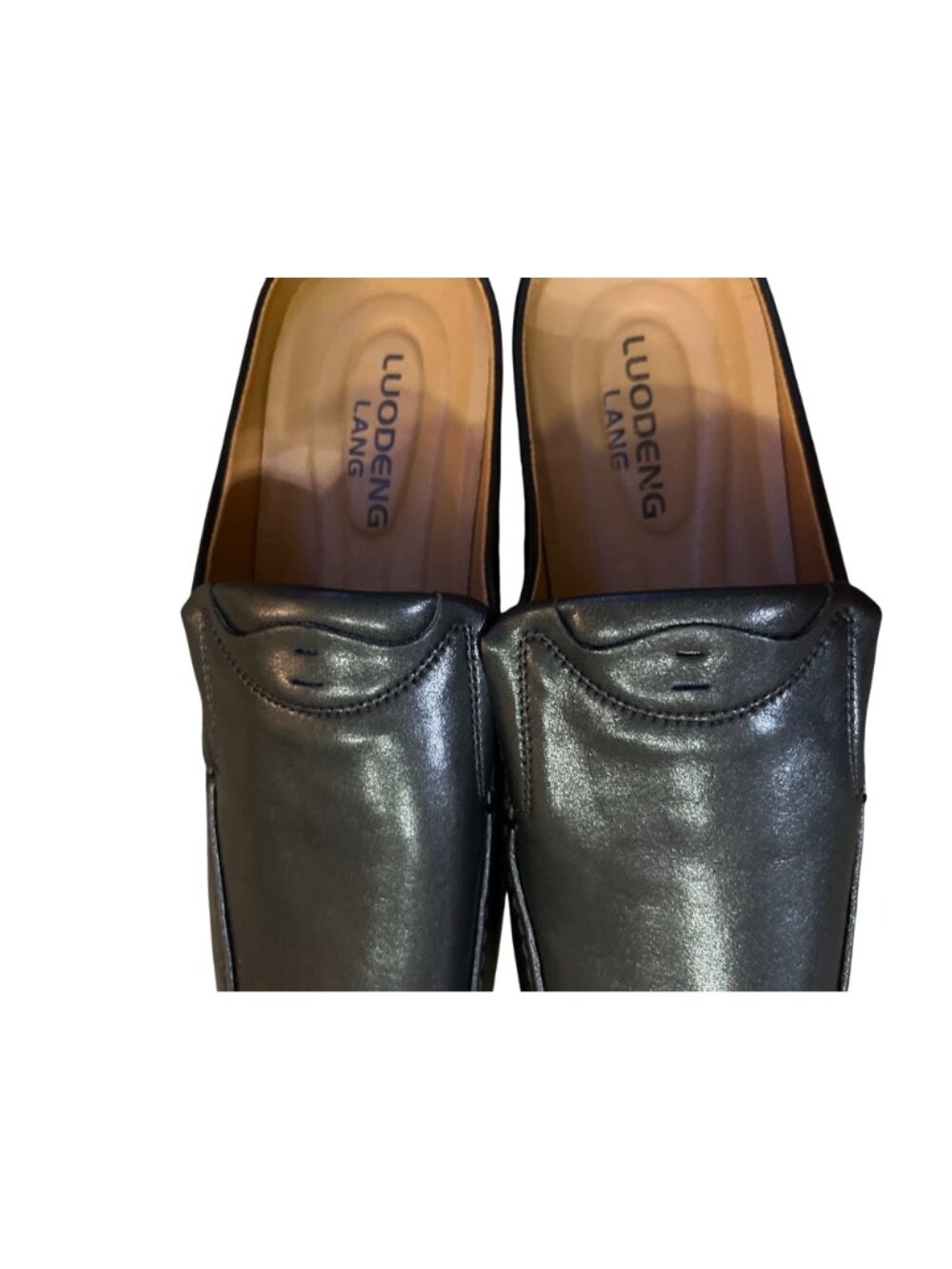 Luodenglang Mens 10 Black Leather Slip On Loafers Comfort Mule Used House Shoes - Picture 6 of 11